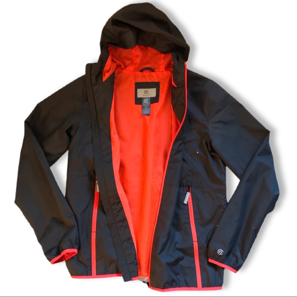 Champion Deep Gray Hunter Orange Trim Lining Hooded Windbreaker Rain Jacket NWOT
